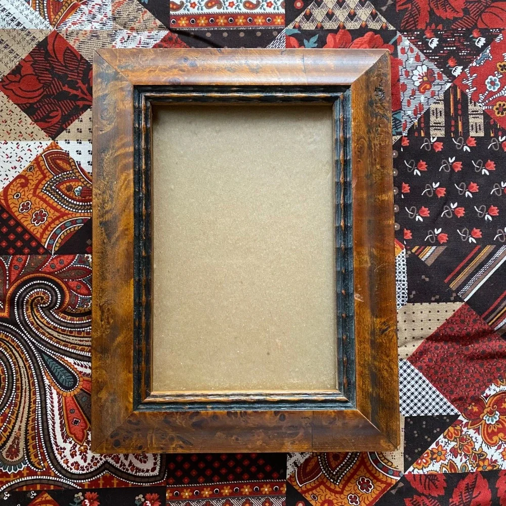 Vtg Martin Aborn Italian Burl Wood Picture Frame Hand Carved Trim Tabletop Wall